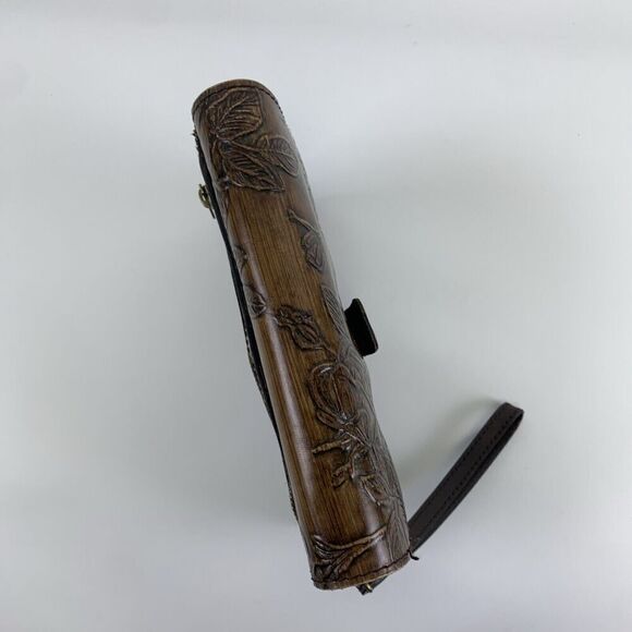 Patricia Nash Lanza Rose Tooled Leather Clutch Wristlet Brown Clasp Flap Small - Picture 6 of 16